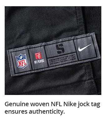 Genuine woven NFL Nike jock tag ensures authenticity.