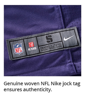 Genuine woven NFL Nike jock tag ensures authenticity.