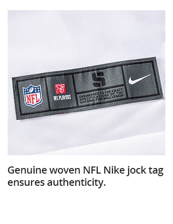 Genuine woven NFL Nike jock tag ensures authenticity.