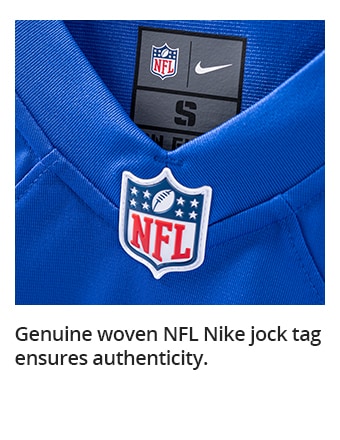 Genuine woven NFL Nike jock tag ensures authenticity.