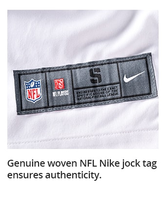 Genuine woven NFL Nike jock tag ensures authenticity.