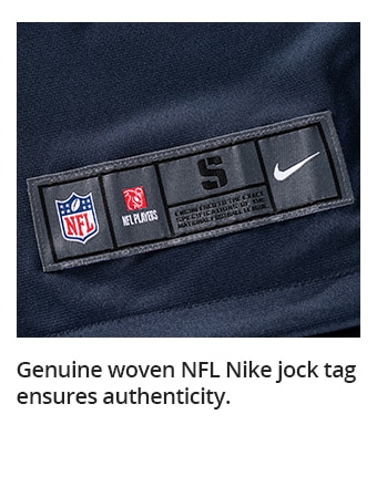 Genuine woven NFL Nike jock tag ensures authenticity.