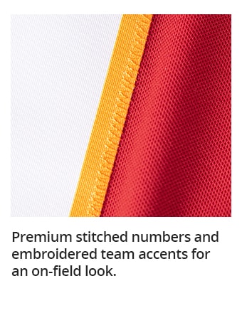 Premium stitched numbers and embroidered team accents for an on-field look.