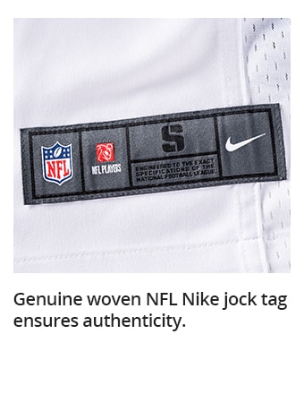 Genuine woven NFL Nike jock tag ensures authenticity.