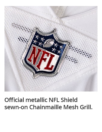 Official metallic NFL Shield sewn-on Chainmaille Mesh Grill.