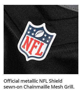 Official metallic NFL Shield sewn-on Chainmaille Mesh Grill.