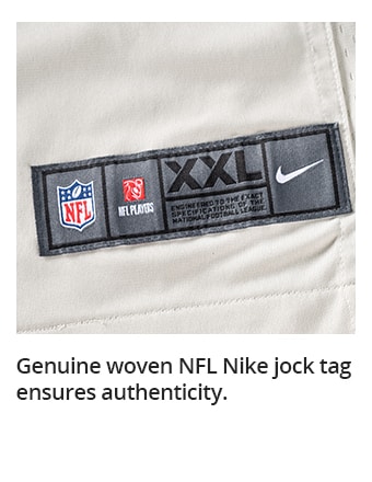 Genuine woven NFL Nike jock tag ensures authenticity.