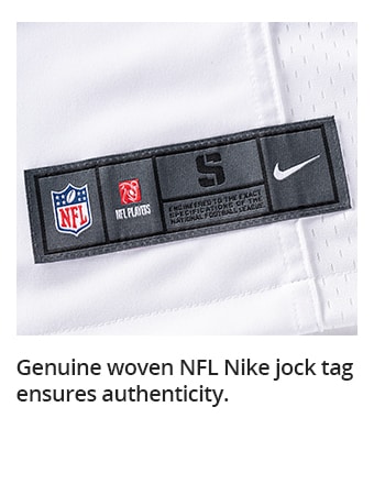 Genuine woven NFL Nike jock tag ensures authenticity.