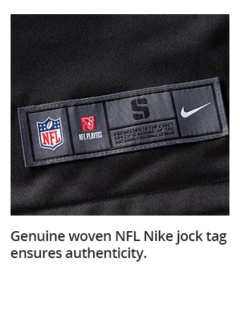 Genuine woven NFL Nike jock tag ensures authenticity.