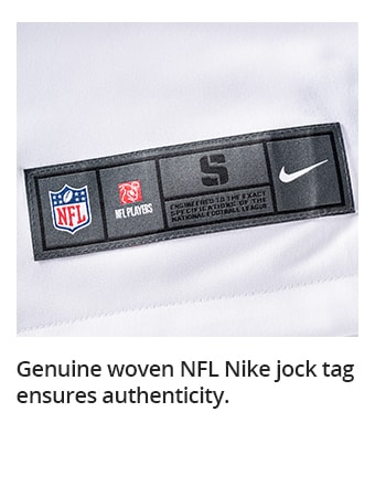 Genuine woven NFL Nike jock tag ensures authenticity.
