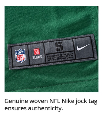 Genuine woven NFL Nike jock tag ensures authenticity.