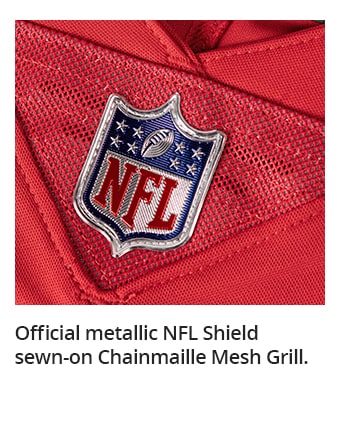Official metallic NFL Shield sewn-on Chainmaille Mesh Grill.