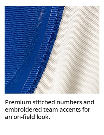 Premium stitched numbers and embroidered team accents for an on-field look.