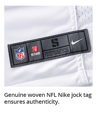 Genuine woven NFL Nike jock tag ensures authenticity.