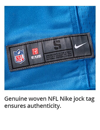 Genuine woven NFL Nike jock tag ensures authenticity.