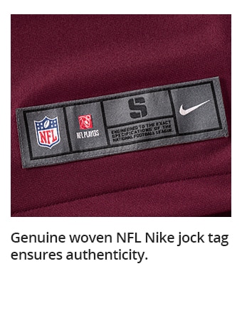 Genuine woven NFL Nike jock tag ensures authenticity.