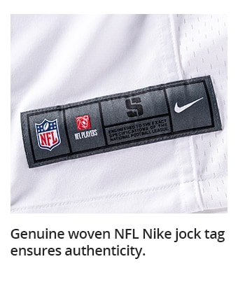 Genuine woven NFL Nike jock tag ensures authenticity.