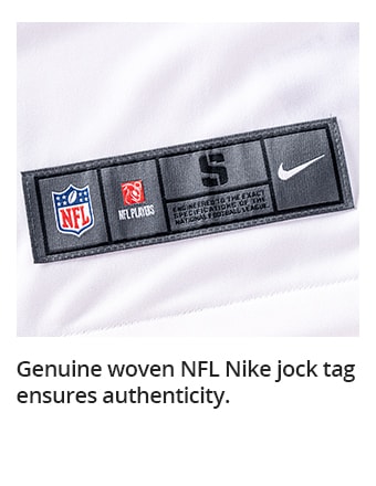 Genuine woven NFL Nike jock tag ensures authenticity.