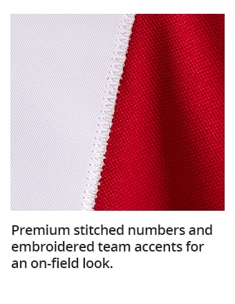 Premium stitched numbers and embroidered team accents for an on-field look.